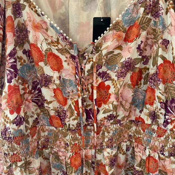 Torrid NWT Georgette Eyelet Smocked Waist Womens Puff Sleeve Blouse Boho Size 5X - Picture 5 of 8